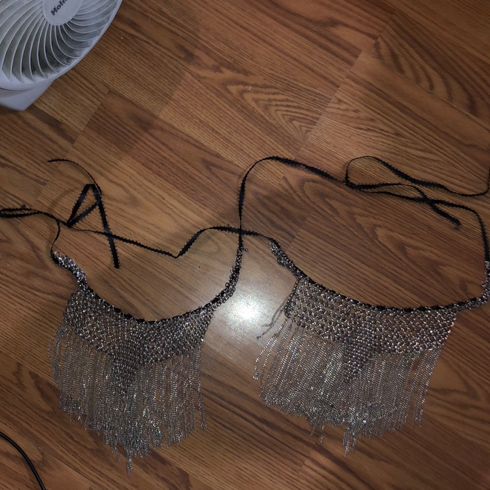 Silver double necklace